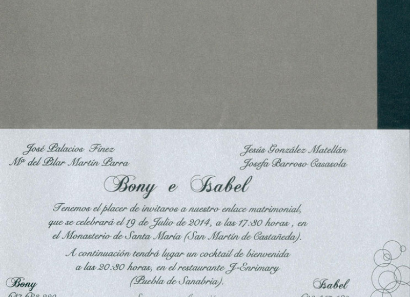 Invitación Bony e Isabel